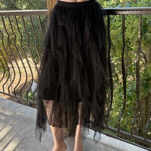 NWT tulle skirt BLUE B. Collection black mesh 3D polka dot Embroidered S M lined